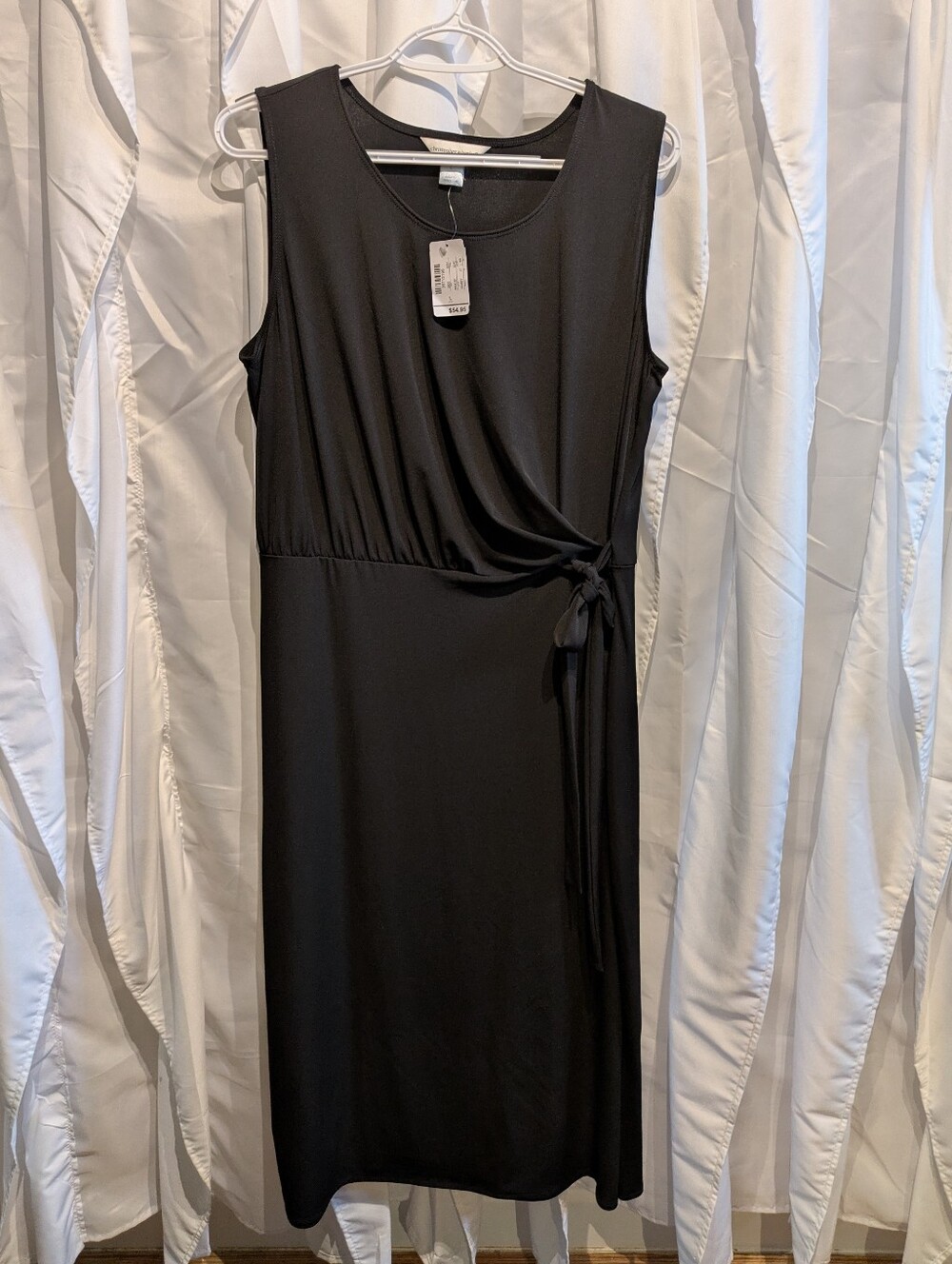 D3 NWT Christopher & Banks Black Sleeveless Faux Wrap Midi Dress Size Large